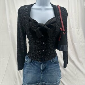 Vintage Y2K Donna Karan Cashmere/Silk Sequin Cropped Cardigan